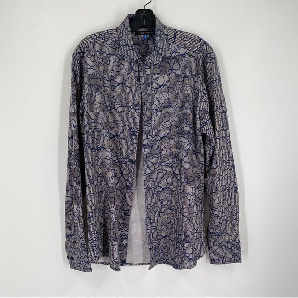 Vince Camuto Blue Paisley Lightweight Button Front Shirt size M - Picture 1 of 4